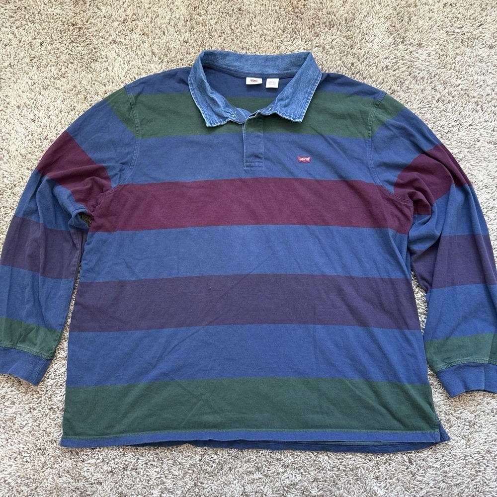 Vintage Vibe Levi's Long Sleeve Rugby Shirt Men's XXL Striped Polo Denim Collar